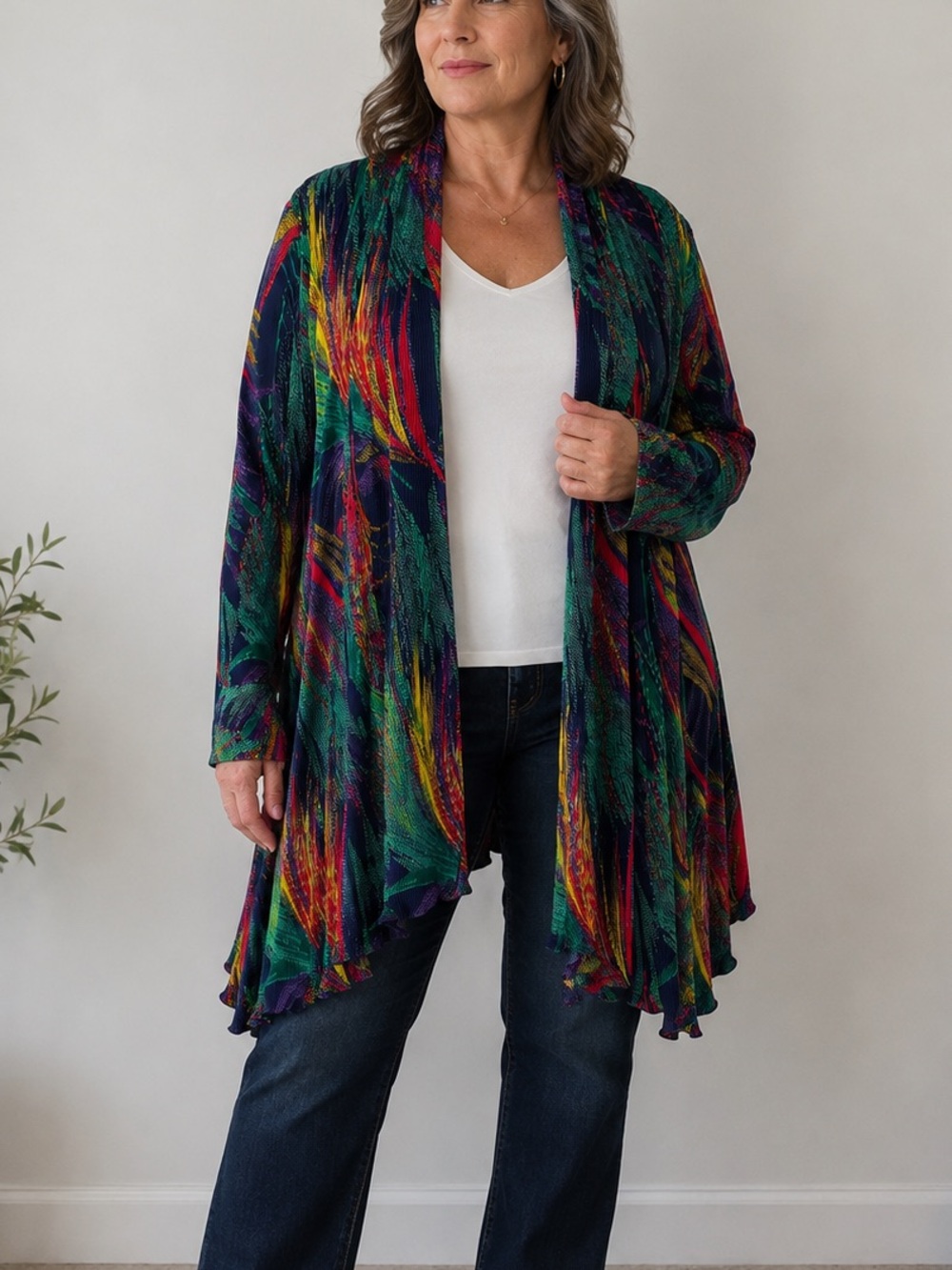 River Thai Silk Women's Multicolor Open-Front‎ Draped Cardigan 100% Silk